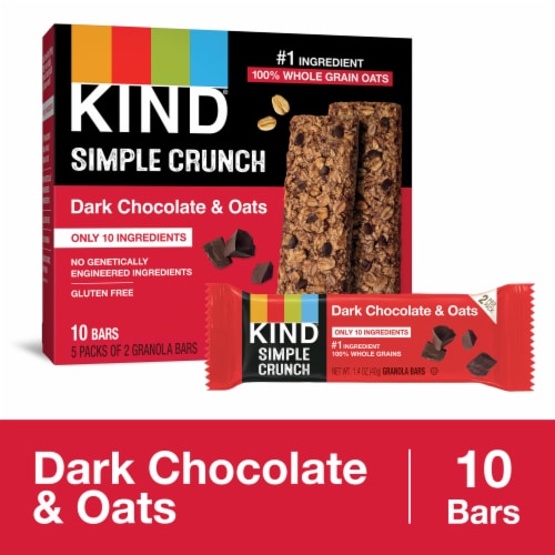 KIND Simple Crunch 100% Whole Grain Oats Gluten Free Dark Chocolate & Oats Healthy Snack Bars Perspective: front