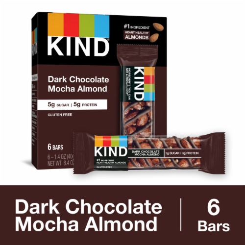 KIND Gluten Free Dark Chocolate Mocha Almond Healthy Snack Bars Perspective: front