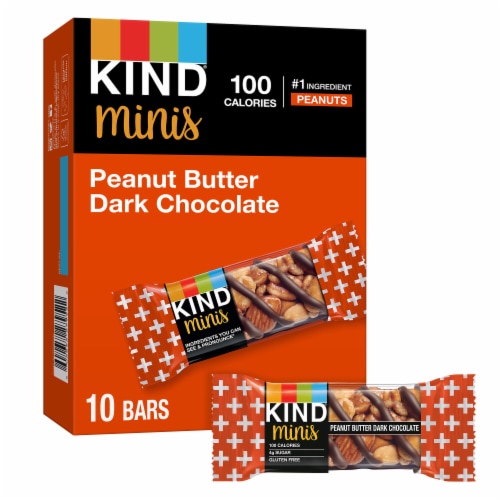 KIND Minis Gluten Free Peanut Butter Dark Chocolate Healthy Snack Bars Perspective: front