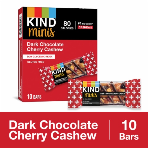 KIND Minis Gluten Free Dark Chocolate Cherry Cashew Healthy Snack Bars Perspective: front