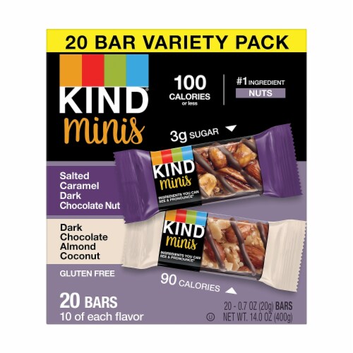 Kind 27970 0.7 oz Minis, Salted Caramel & Dark Chocolate Nut Chocalate - Pack of 20 Perspective: front