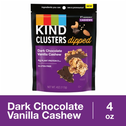KIND Dipped Clusters Gluten Free Dark Chocolate Vanilla Cashew Snack Mix Perspective: front