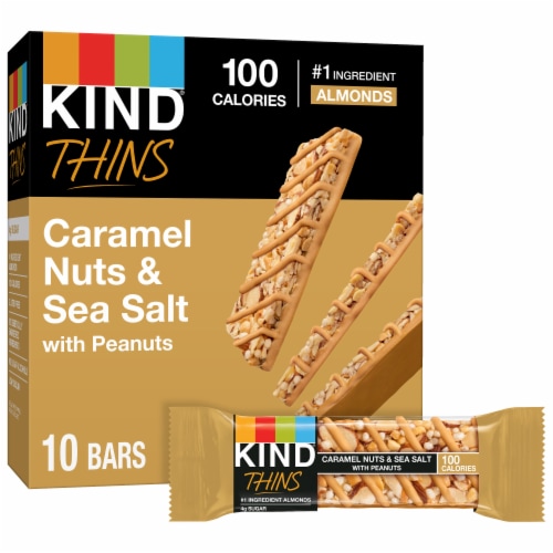 KIND THINS Gluten Free Caramel Nuts & Sea Salt with Peanuts Healthy Snack Bars