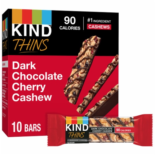 KIND Thins Dark Chocolate Cherry Cashew Fruit and Nut Bars Perspective: front