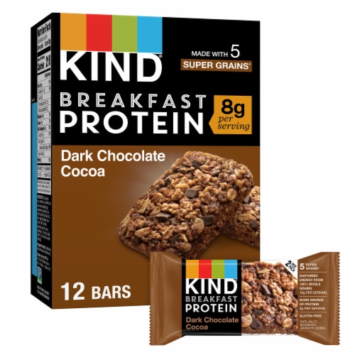 KIND Breakfast Protein Gluten Free Dark Chocolate Cocoa Breakfast Bars Perspective: front