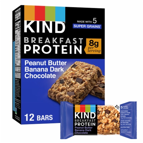KIND Breakfast Protein Gluten Free Peanut Butter Banana Dark Chocolate Breakfast Bars Perspective: front