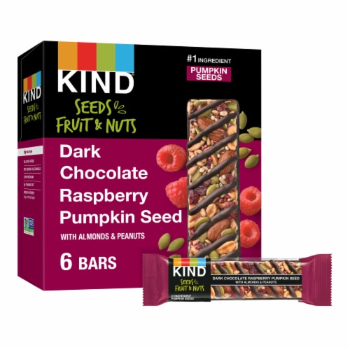 KIND Dark Chocolate Raspberry Pumpkin Seed Bars Perspective: front