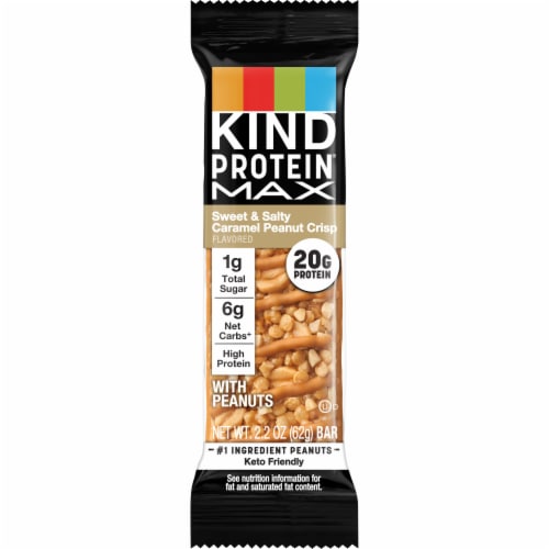KIND Protein MAX Sweet & Salty Caramel Peanut Crisp Protein Bar Perspective: front