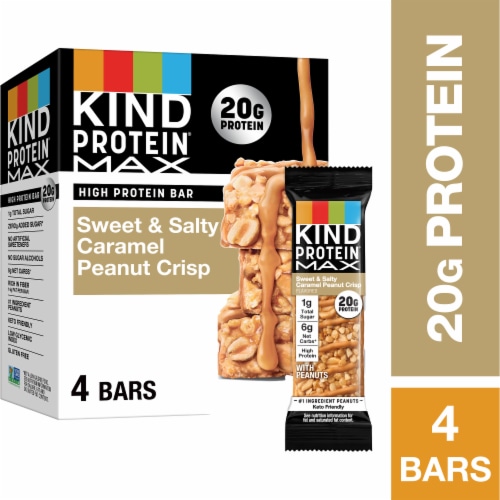 KIND Protein MAX Sweet & Salty Caramel Peanut Crisp Protein Bars Perspective: front