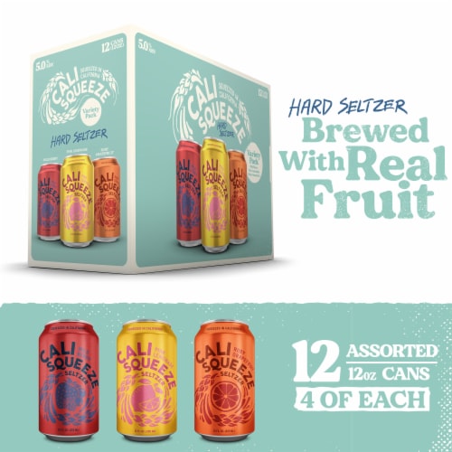 Cali Squeeze Variety Pack Citrus Hard Seltzer Craft Beer 12 Cans / 12 fl oz Perspective: front