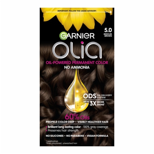 Garnier Olia Oil Powered Permanent Hair Color 5.0 Medium Brown Perspective: front