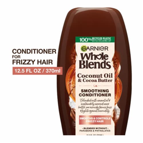 Garnier Whole Blends Coconut Oil and Cocoa Butter Smoothing Conditioner for Frizzy Hair Perspective: front