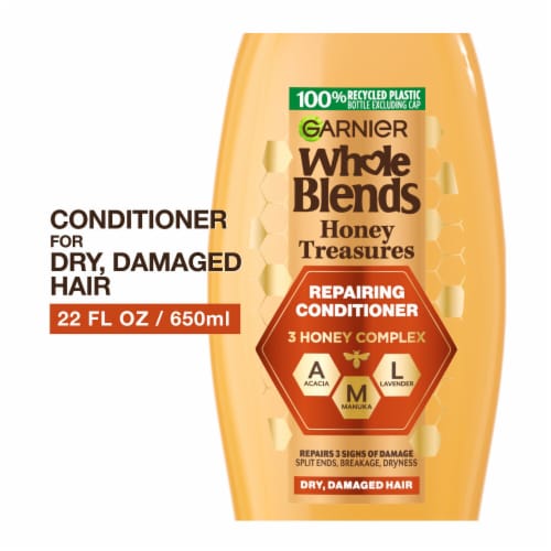 Garnier Whole Blends Honey Treasures Repairing Conditioner for Dry, Damaged Hair Perspective: front