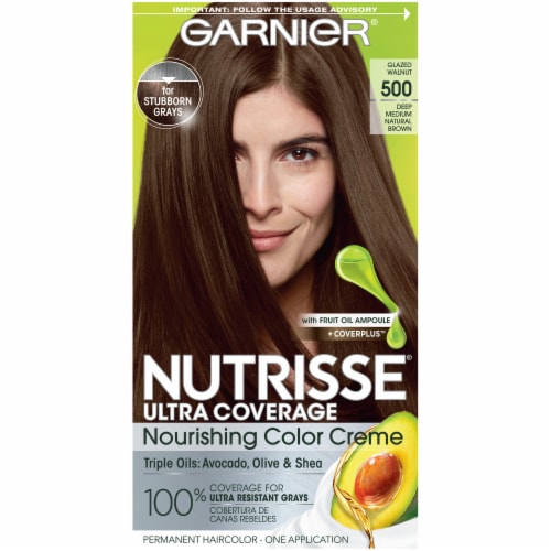 Garnier Nutrisse Ultra Coverage Deep Medium Natural Brown Glazed Walnut 500 Permanent Hair Color Perspective: front