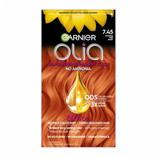 Garnier Olia Oil Powered Permanent Hair Color 7.45 Intense Fire Ruby Perspective: front