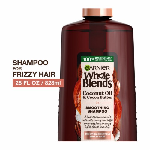Garnier Whole Blends Coconut Oil and Cocoa Butter Smoothing Shampoo for Frizzy Hair Perspective: front