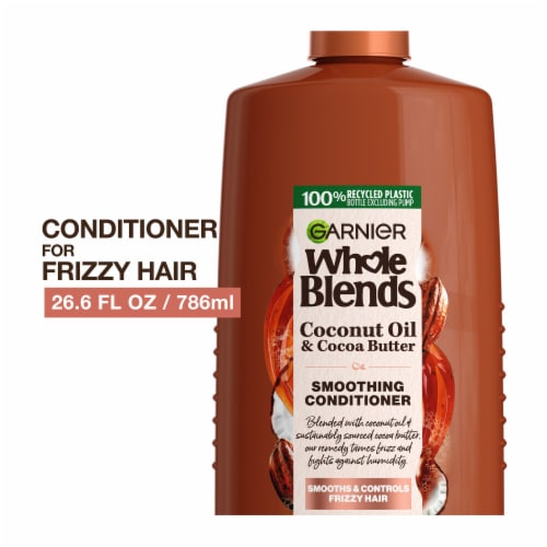Garnier Whole Blends Coconut Oil and Cocoa Butter Smoothing Conditioner for Frizzy Hair Perspective: front