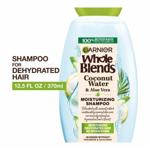 Garnier Whole Blends Coconut Water and Aloe Vera Moisturizing Shampoo for Dehydrated Hair Perspective: front