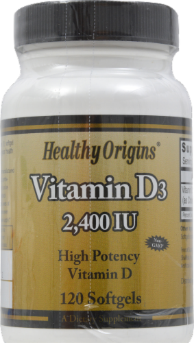 Healthy Origins Vitamin D3 Softgels Supplements Perspective: front