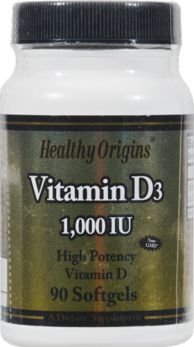 Healthy Origins Vitamin D3 1000IU Supplement Perspective: front
