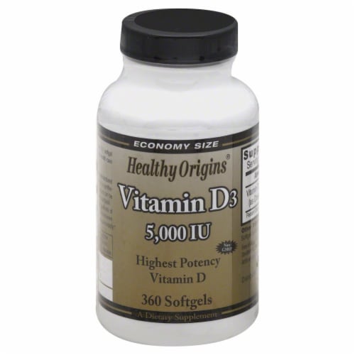 Healthy Origins Vitamin D3 5000 IU Supplement Perspective: front