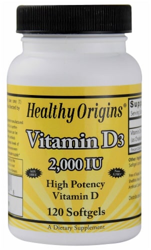 Healthy Origins Vitamin D3 Supplement Perspective: front