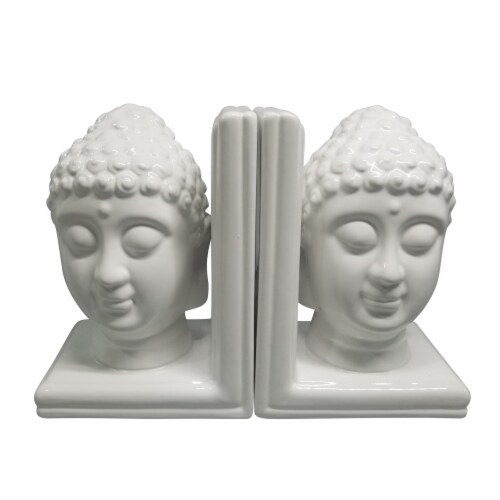 S/2 8  Buddha Heads Bookends, White Perspective: front