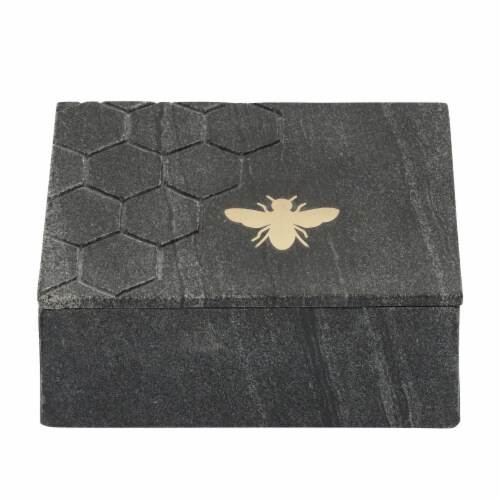 Marble 7X5 Marble Box W/ Bee Accent, Black Perspective: front