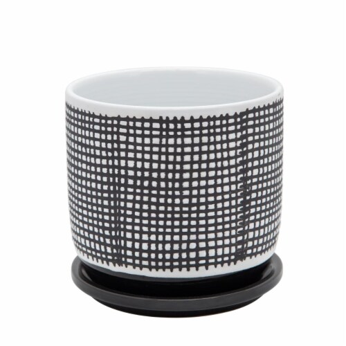 Sagebrook Home 15783-02 6 in. Mesh Design Planter with Saucer, Gray Perspective: front