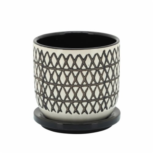 Cer, 5  X-Planter W/ Saucer, Black Perspective: front