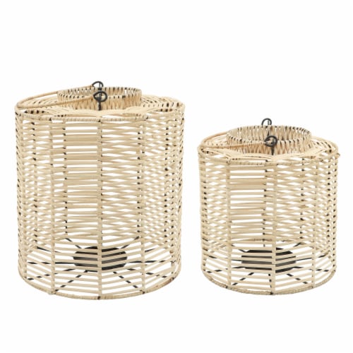 Rattan, S/2 15/18  Hurricane Candle Holder, Nat Perspective: front