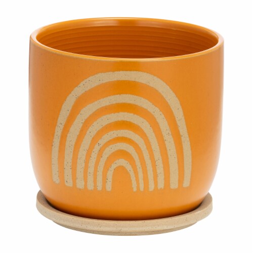 Cer, 8  Arch Planter W/ Saucer, Orange Perspective: front