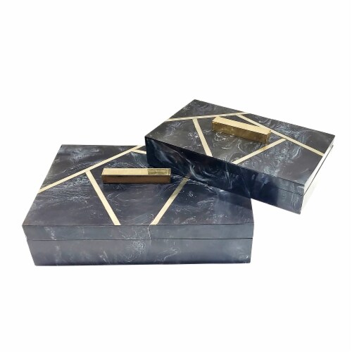Resin, S/2 10/12  Boxes W/ Knob, Black/Gold Perspective: front