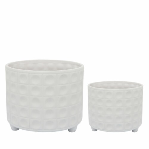 Sagebrook Home 16714-01 10-12 in. Por Hammered Footed Planter, White - Set of 2 Perspective: front