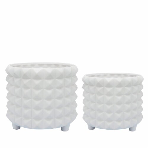 Sagebrook Home 16714-02 10-12 in. Por Spikey Footed Planter, White - Set of 2 Perspective: front