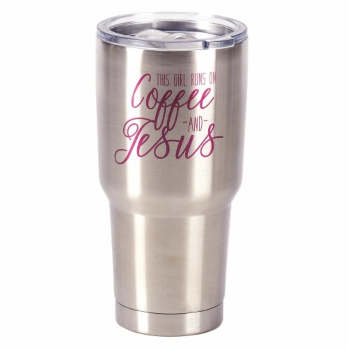 Dicksons SSTUM-11 8 x 4 in. 30 oz Stainless Steel Tumbler with Lid - This Girl Runs on Coffee Perspective: front