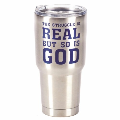 Dicksons SSTUM-12 8 x 4 in. 30 oz Stainless Steel Tumbler with Lid - The Struggle is Real But Perspective: front