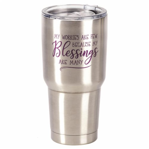 Dicksons SSTUM-13 8 x 4 in. 30 oz Stainless Steel Tumbler with Lid - My Worries are Few Becau Perspective: front