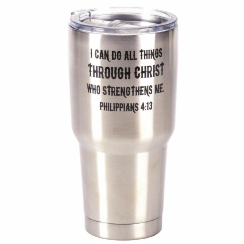 Dicksons SSTUM-15 8 x 4 in. 30 oz Stainless Steel Tumbler with Lid - I Can Do All Things Thro Perspective: front