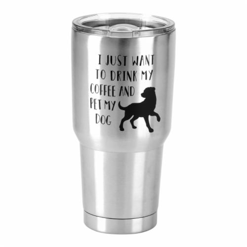 Dicksons SSTUM-21 30 oz Stainless Steel Cold or Hot Cup Tumbler - Drink Coffee Pet Dog Perspective: front