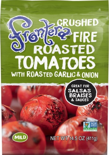 Frontera Gourmet Mexican Crushed Fire-Roasted Tomatoes with Roasted Garlic + Onion Perspective: front