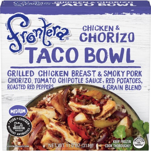 Frontera Medium Chicken and Chorizo Taco Bowl Frozen Meal Perspective: front
