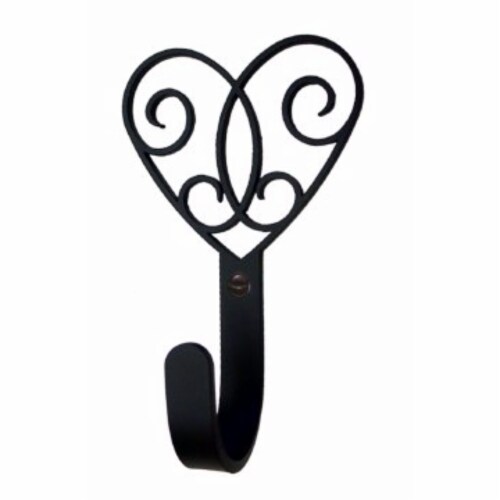 Village Wrought Iron WH-110-S Victorian Heart Wall Hook Small - Black Perspective: front