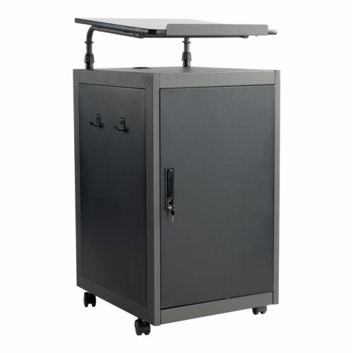 Oklahoma Sound Modern Metal Teacher's WorkPod Lectern in Charcoal Slate Perspective: front