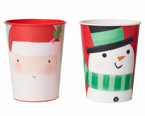 American Greetings Christmas Party Santa and Snowman 16-Ounce Plastic Cups Perspective: front