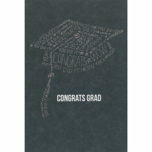 Recycled Paper Greetings Grad Cap of Congratulation Phrases on Black Graduation Card Perspective: front