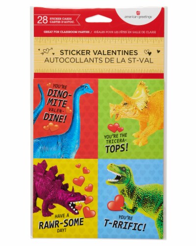 American Greetings Dinosaurs Valentine's Day Stickers Perspective: front