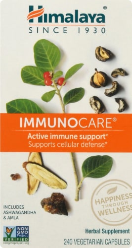Himalaya ImmunoCare Herbal Supplement Vegetarian Capsules Perspective: front