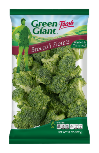 Washed and Trimmed Broccoli Florets Perspective: front