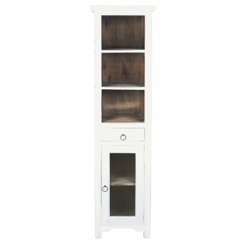 Tall Narrow Cabinet Shelves Cabinet Drawer  Distressed Fully Assembled Open Display Cupboard Perspective: front